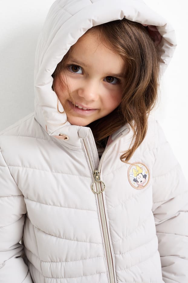 Children Girls - Minnie Mouse - quilted coat with hood - water-repellent - light beige