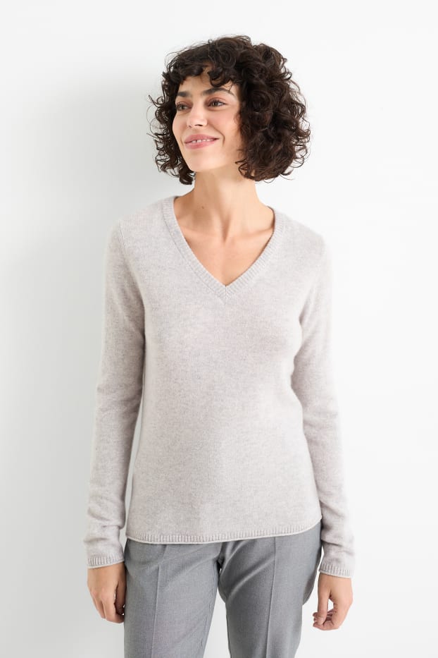 Dona - Jersei de caixmir amb coll en punta - gris clar