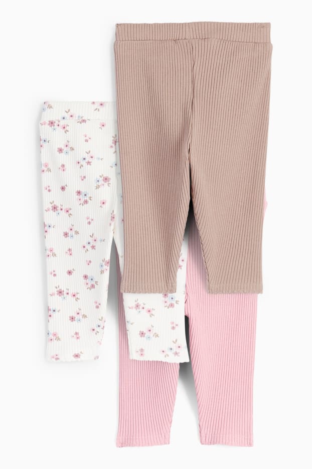 Bébés filles - Lot de 3 - petites fleurs - leggings pour bébé - rose foncé
