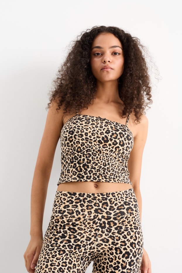 Women - Cropped top - leopard print - black / beige