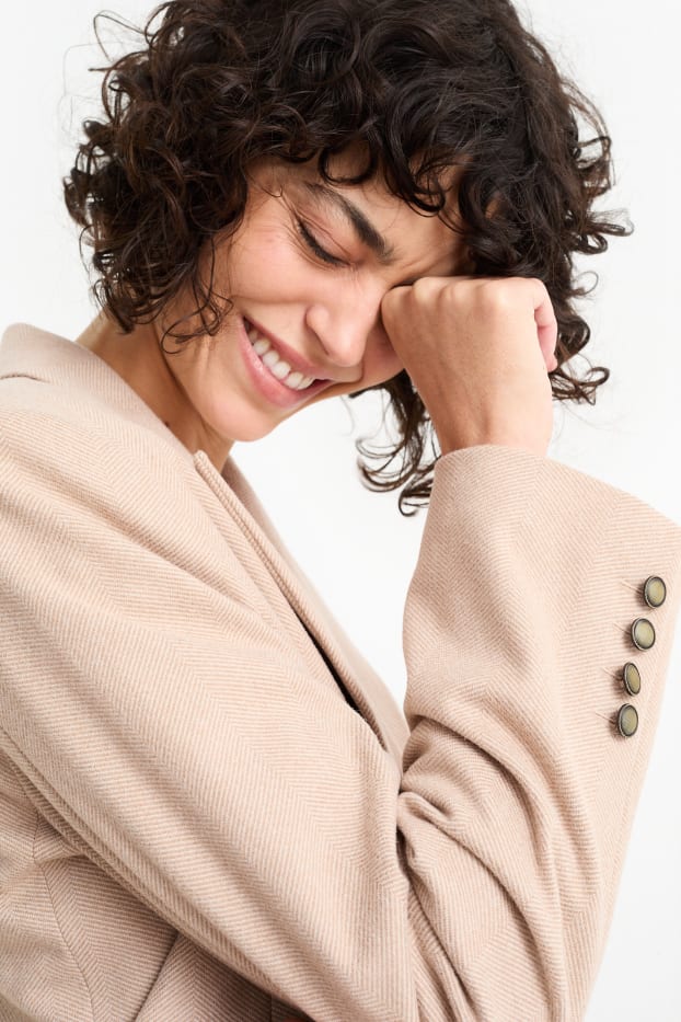 Femei - Blazer lung supradimensionat - cu model - bej