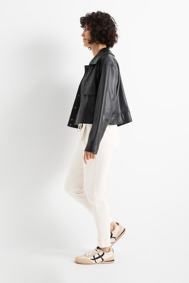 Femmes - Pantalon en jersey - mid waist - tapered fit - crème
