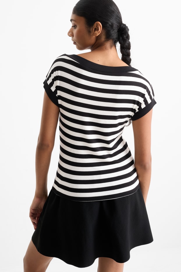 Femmes - T-shirt - à rayures - noir / blanc