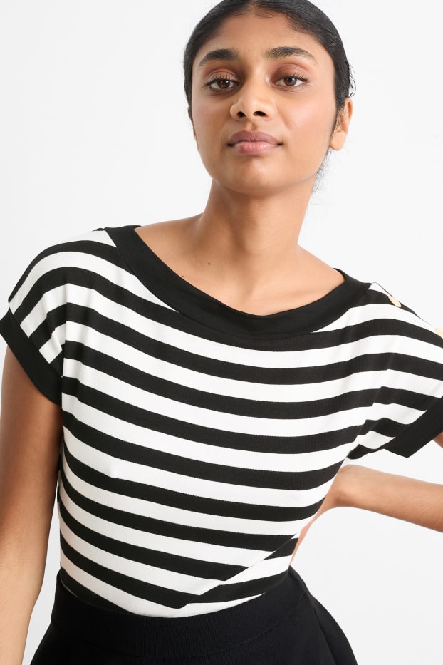 Femmes - T-shirt - à rayures - noir / blanc