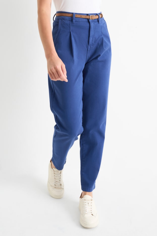Damen - Stoffhose mit Gürtel - High Waist - Barrel Leg - blau