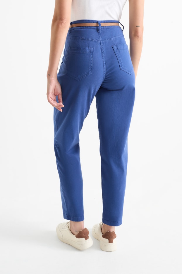 Damen - Stoffhose mit Gürtel - High Waist - Barrel Leg - blau
