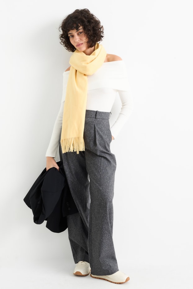 Dames - Pantalon - high waist - wide leg - met patroon - donkergrijs