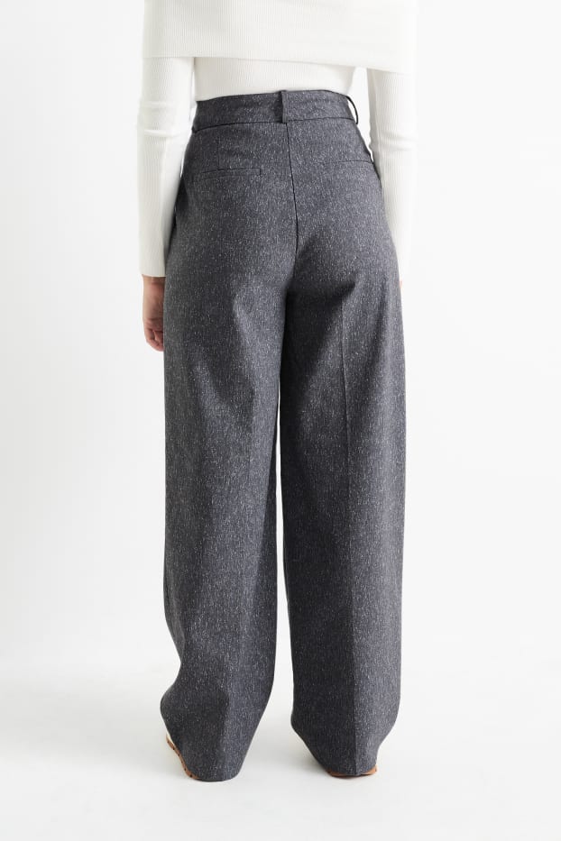 Dames - Pantalon - high waist - wide leg - met patroon - donkergrijs
