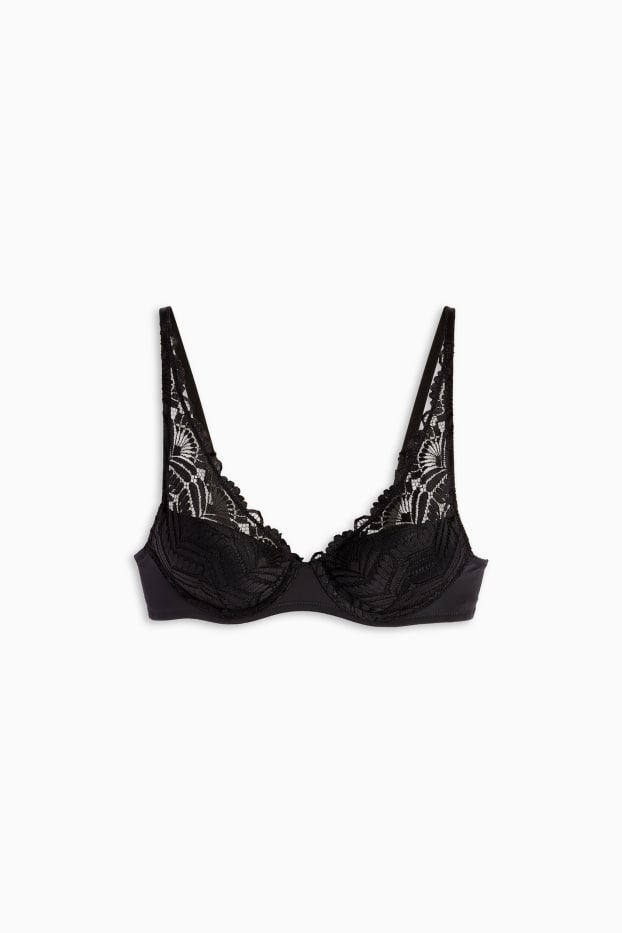 Femei - Sutien cu armătură - PLUNGE - vătuit - negru