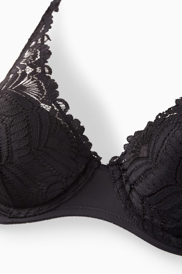 Femei - Sutien cu armătură - PLUNGE - vătuit - negru