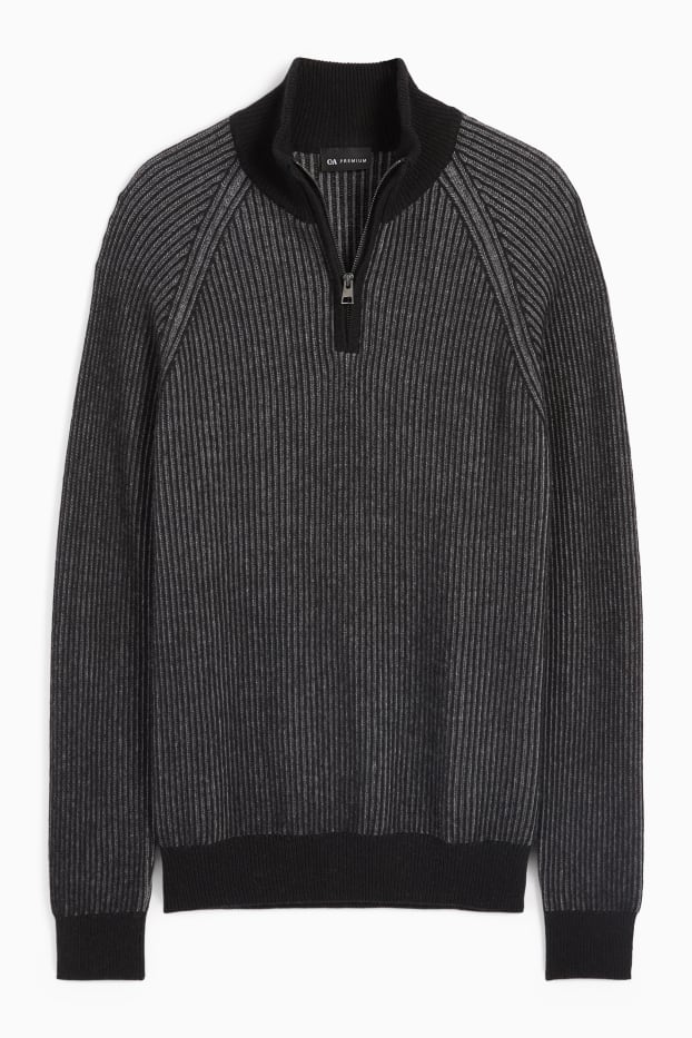 Men - Cashmere blend jumper - ribbed - dark gray