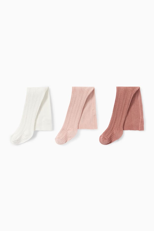 Bébés filles - Lot de 3 paires - collants - blanc / rose