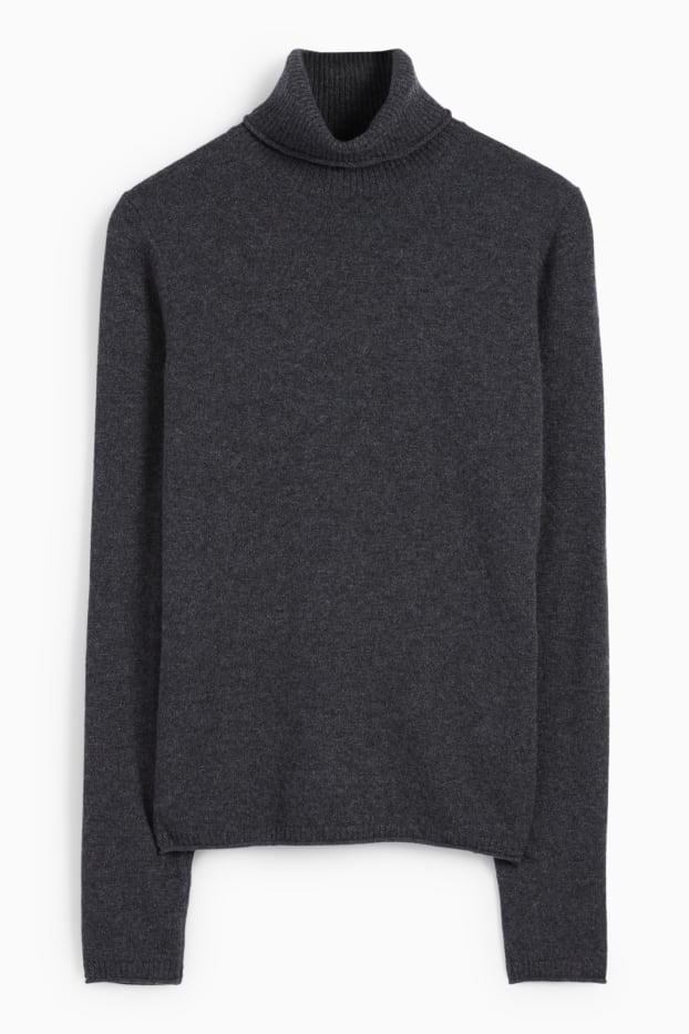 Femmes - Pull à col roulé en cachemire - gris foncé