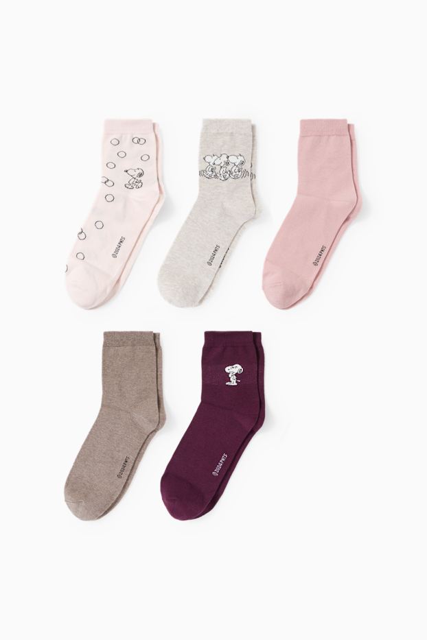 Women - Multipack of 5 - socks with motif - Snoopy - rose