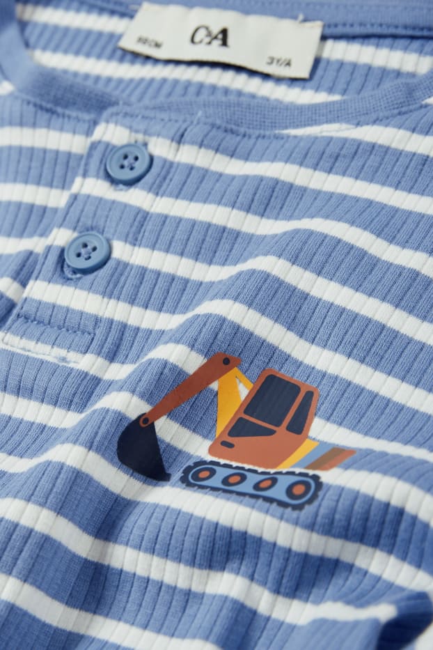 Kinder Jungen - Bagger - Pyjama - gerippt - 2 teilig - gestreift - blau / weiss