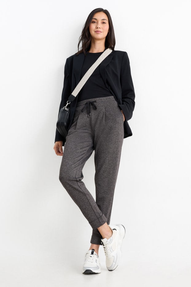 Femmes - Pantalon de toile - mid waist - tapered fit - gris foncé