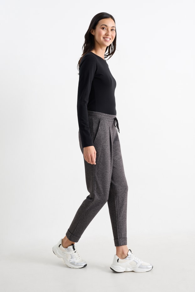 Femmes - Pantalon de toile - mid waist - tapered fit - gris foncé