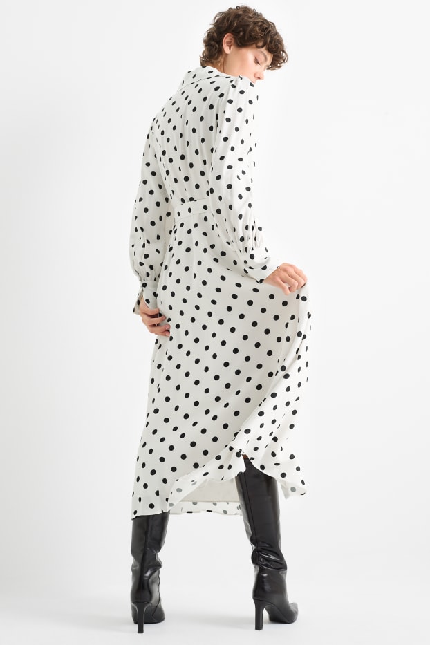 Women - Viscose shirt dress with belt - polka dot - cremewhite