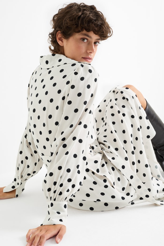 Women - Viscose shirt dress with belt - polka dot - cremewhite