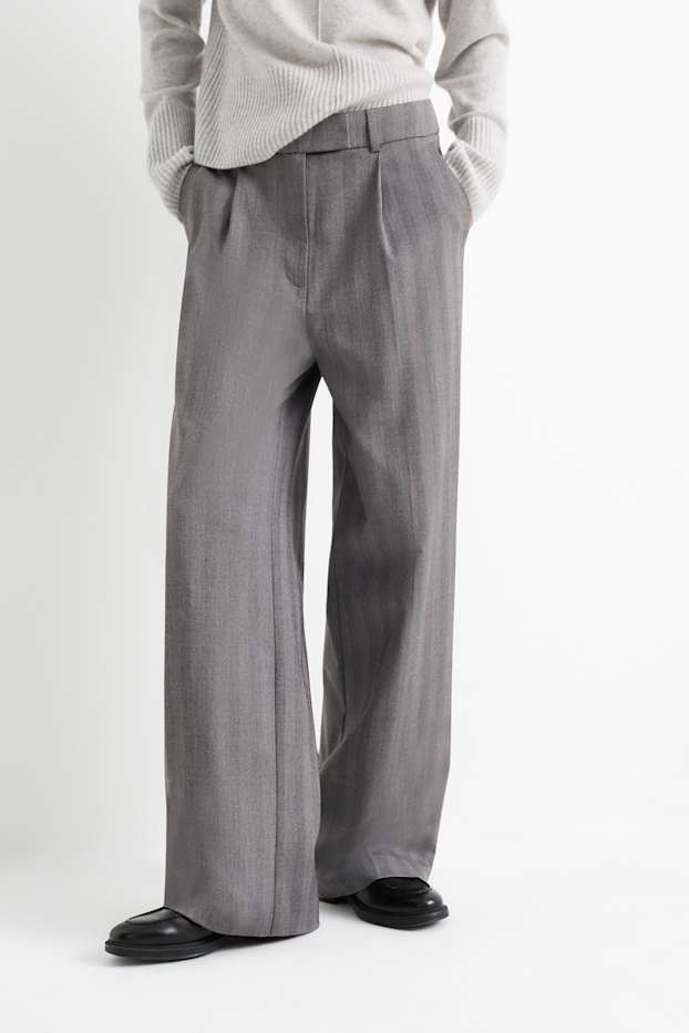 Kobiety - Spodnie materiałowe - wysoki stan - wide leg - w paski - szary