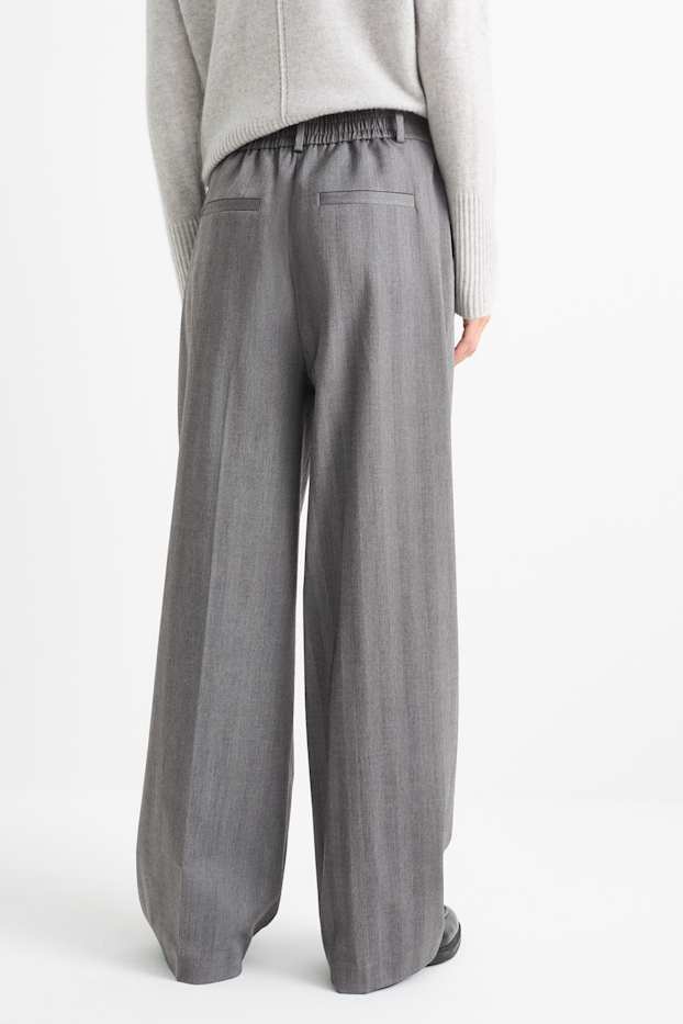 Kobiety - Spodnie materiałowe - wysoki stan - wide leg - w paski - szary