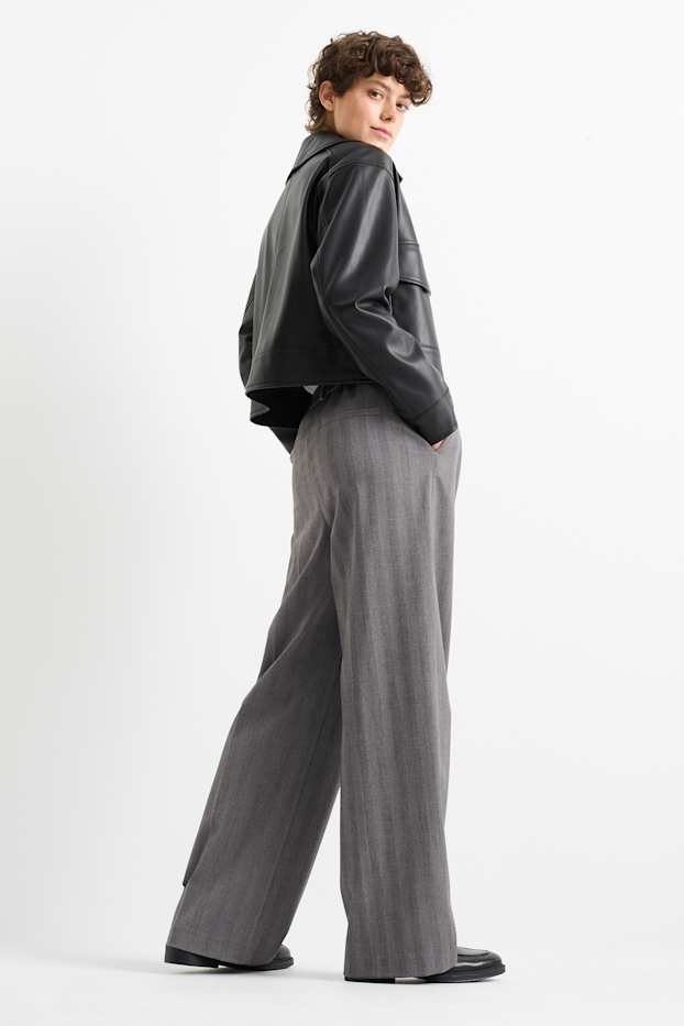 Kobiety - Spodnie materiałowe - wysoki stan - wide leg - w paski - szary