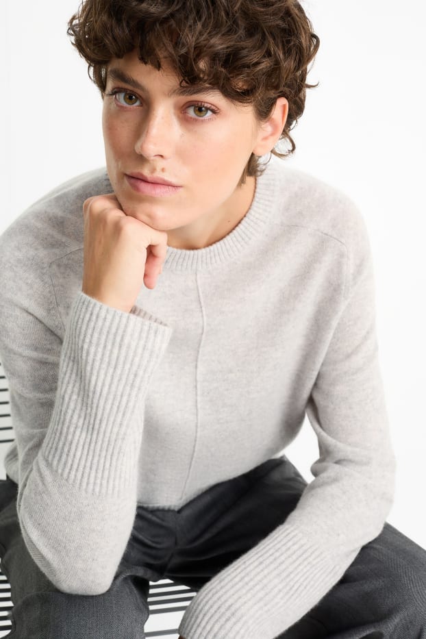 Femmes - Pull en cachemire - gris clair chiné