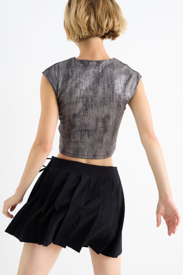 Damen - Crop T-Shirt - Glanz-Effekt - dunkelgrau