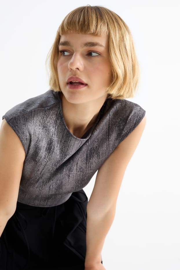 Damen - Crop T-Shirt - Glanz-Effekt - dunkelgrau