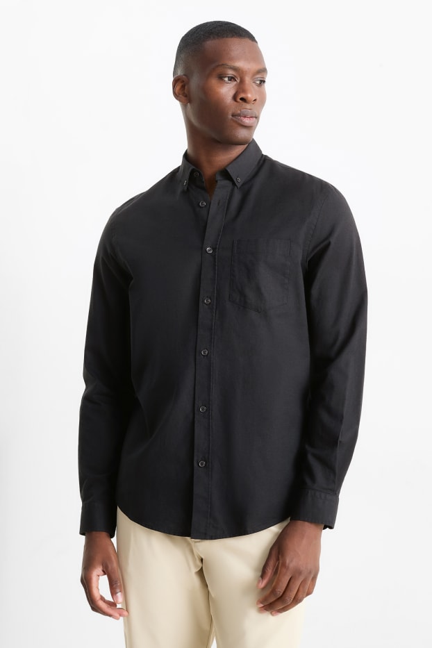 Hommes - Chemise - regular fit - col button-down - noir
