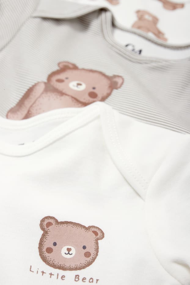 Unisex - Multipack of 3 - teddy bear - baby bodysuit - white / gray