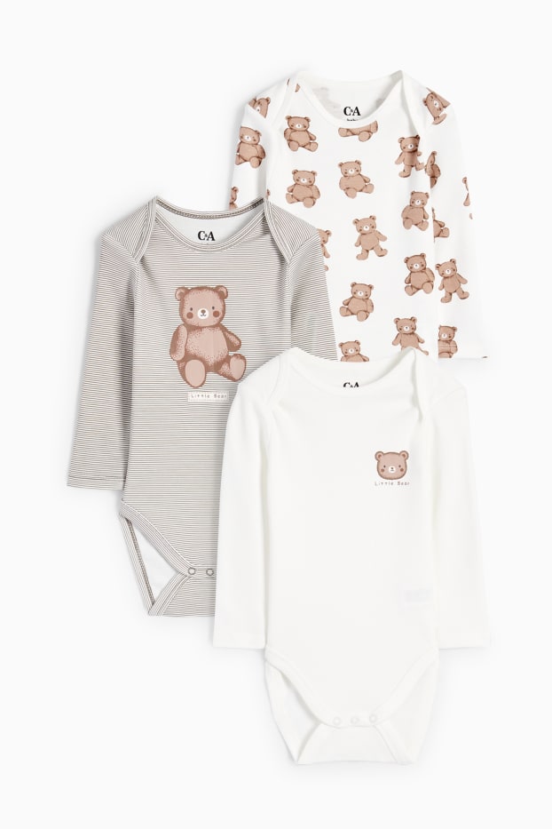 Unisex - Multipack of 3 - teddy bear - baby bodysuit - white / gray