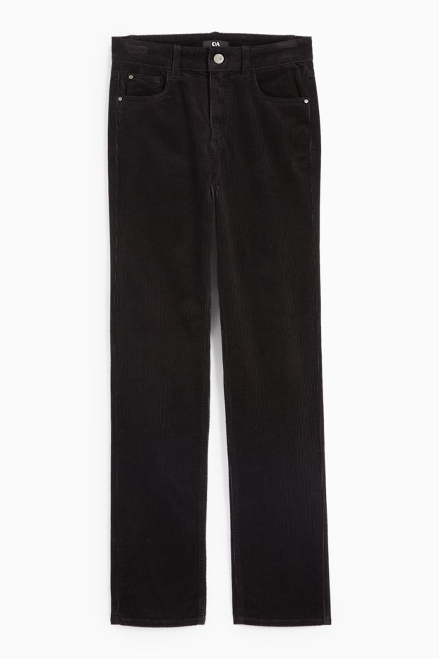 Femmes - Pantalon en velours côtelé - high waist - straight fit - noir