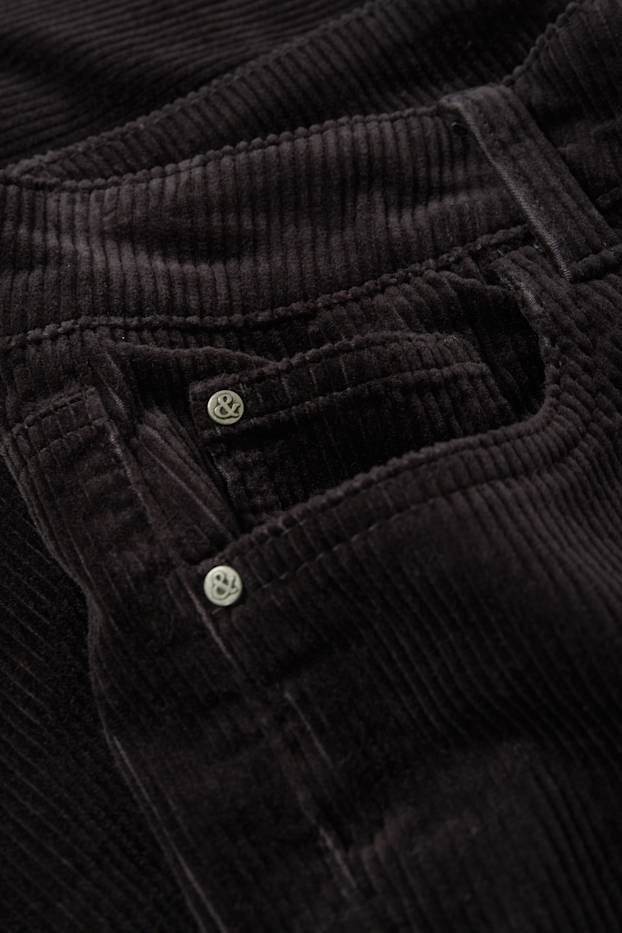 Femmes - Pantalon en velours côtelé - high waist - straight fit - noir