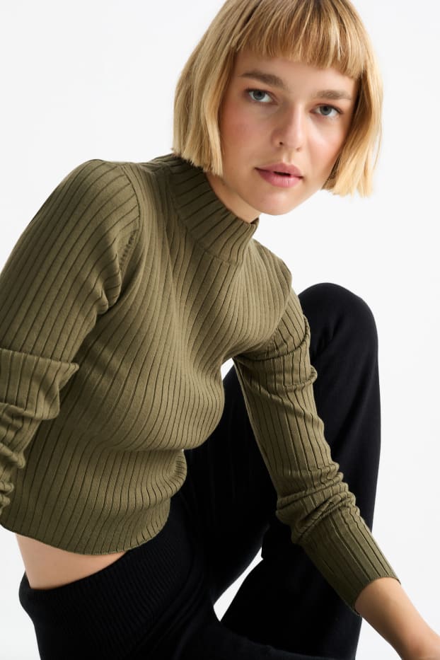 Dona - Jersei crop - acanalat - caqui