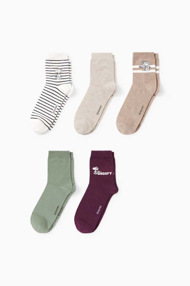 Damen - Multipack 5er - Socken mit Motiv - Snoopy - weiß