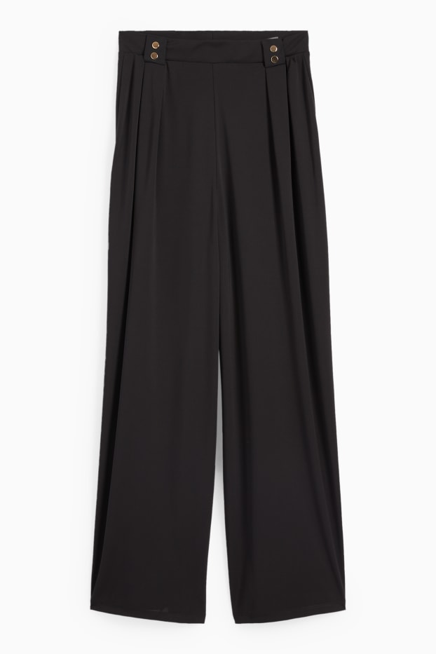 Damen - Jersey-Hose - High Waist - Wide Leg - schwarz