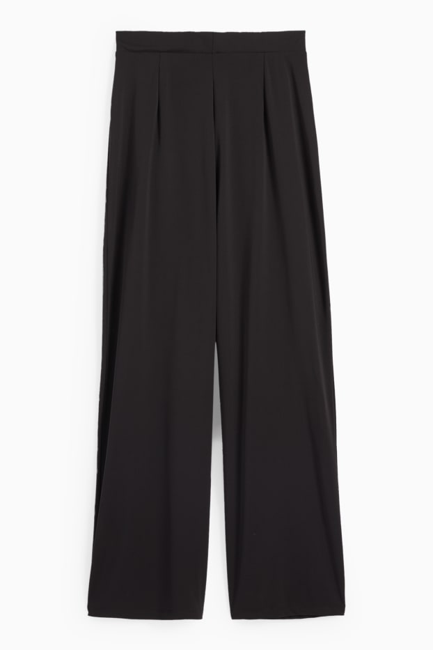 Damen - Jersey-Hose - High Waist - Wide Leg - schwarz