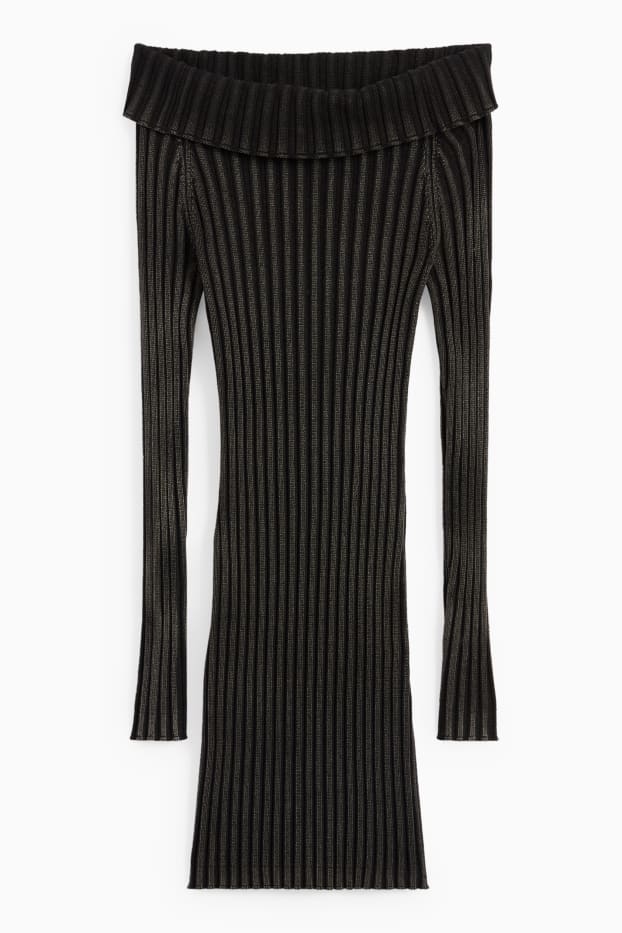 Damen - Figurbetontes Off-Shoulder-Kleid - gerippt - schwarz