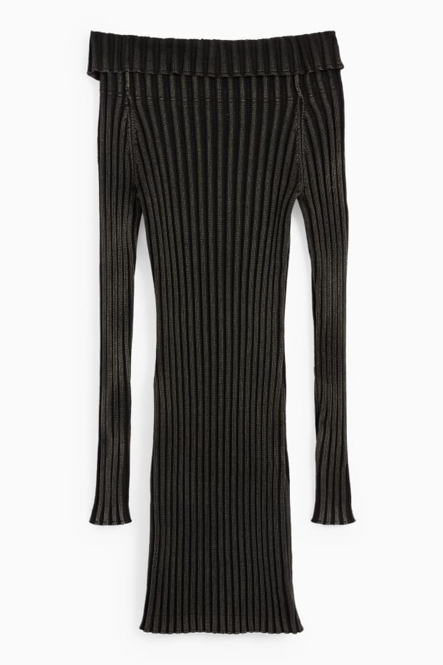 Damen - Figurbetontes Off-Shoulder-Kleid - gerippt - schwarz