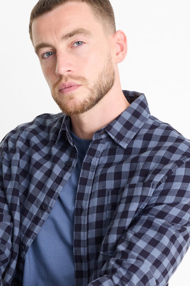 Hommes - Chemise - regular fit - col kent - à carreaux - bleu foncé