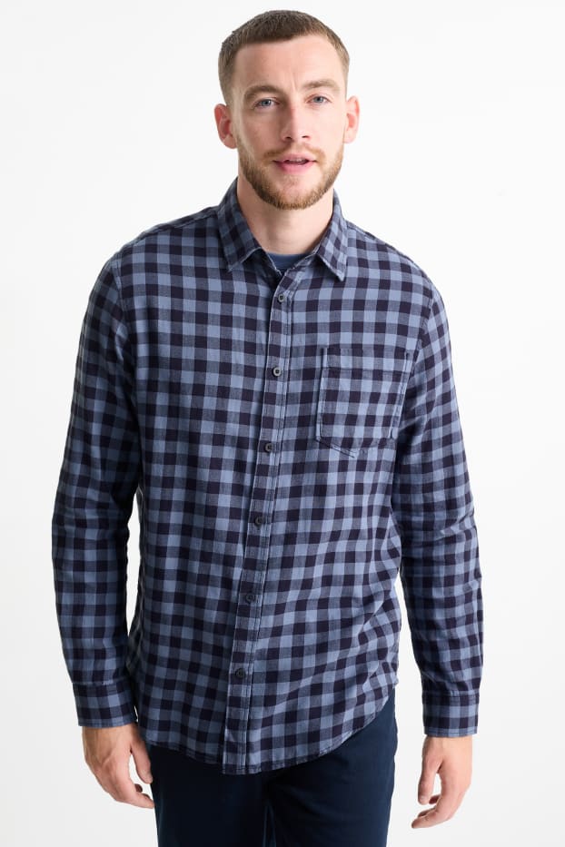 Hommes - Chemise - regular fit - col kent - à carreaux - bleu foncé
