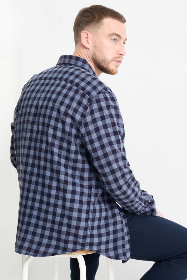 Hommes - Chemise - regular fit - col kent - à carreaux - bleu foncé