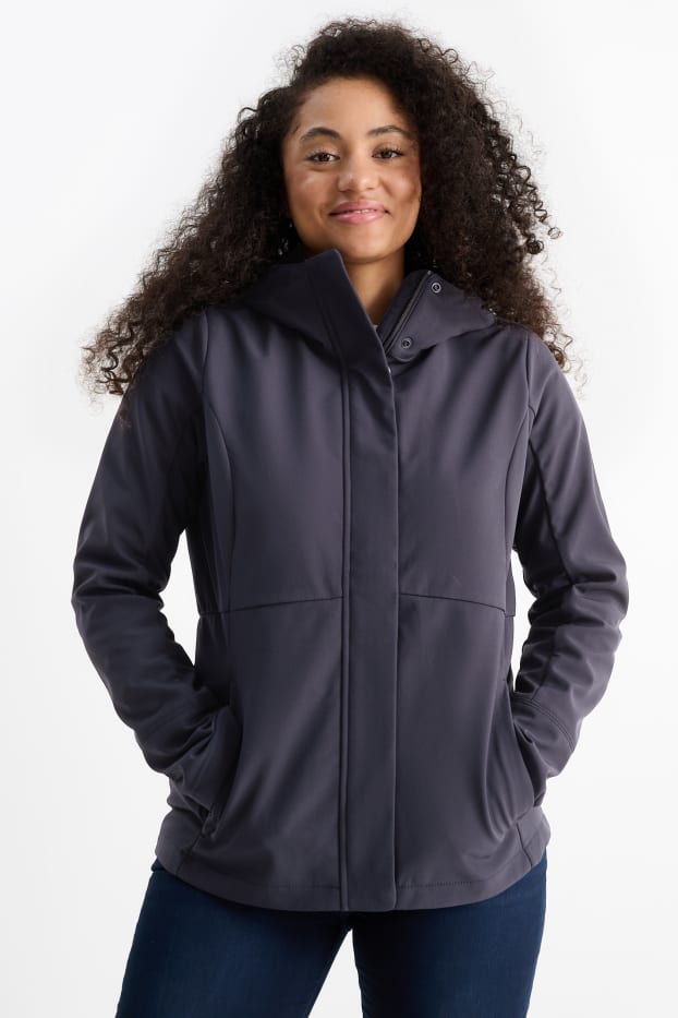 Femmes - Veste à coquille souple avec capuche - finition déperlante - 4 Way Stretch - noir