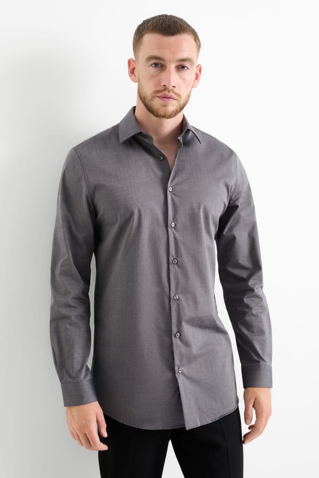 Herren - Hemd - Slim Fit - Kent - bügelleicht - dunkelgrau