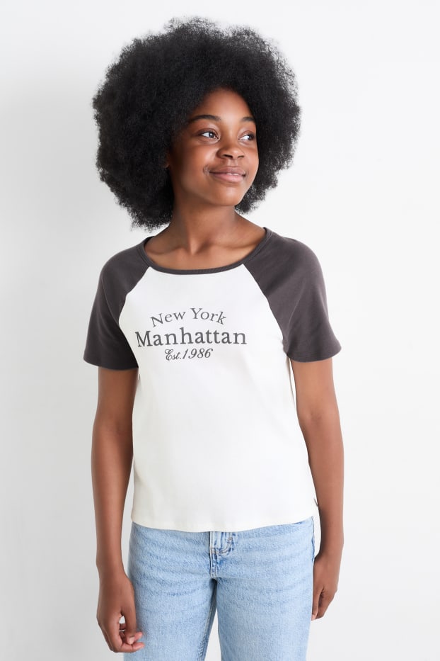Copii - Fete - New York - tricou cu mânecă scurtă - alb / gri