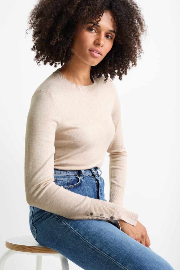 Femmes - Pull en fine maille - beige