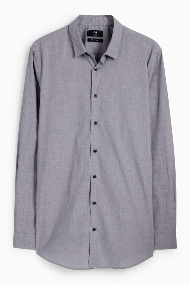 Hommes - Chemise de bureau - slim fit - col Kent - à pois - gris