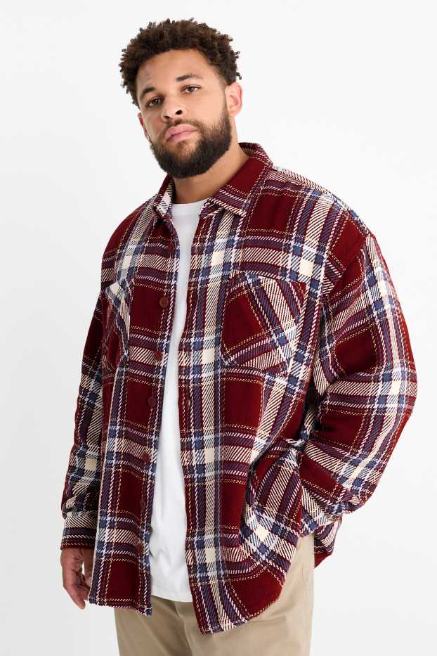 Hommes - Veste-chemise - à carreaux - rouge foncé