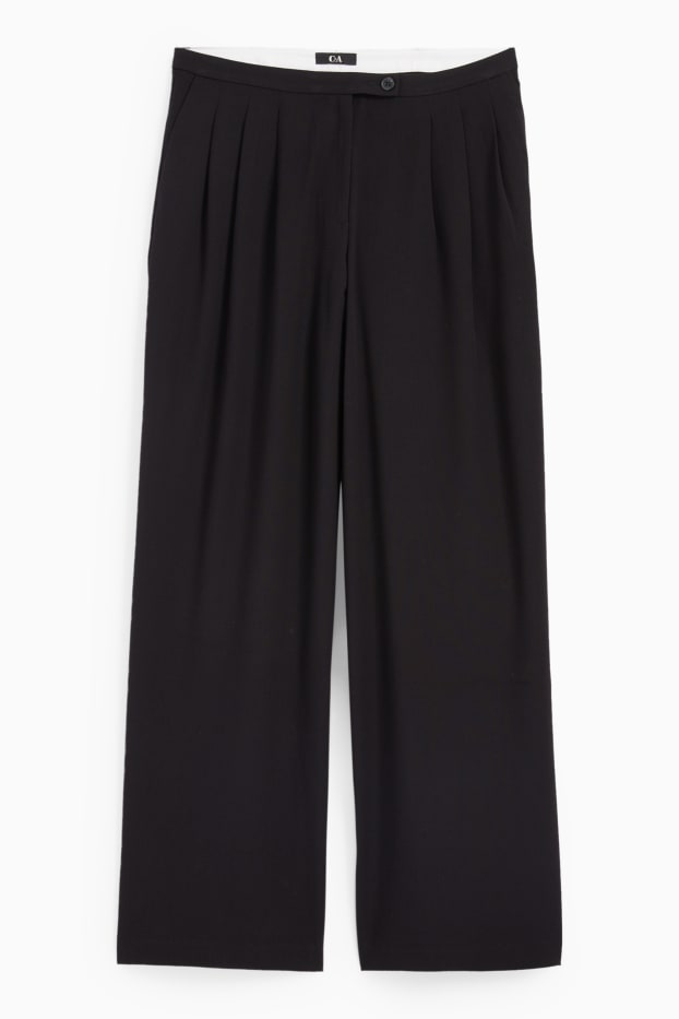 Damen - Stoffhose - Low Waist - Wide Leg - schwarz